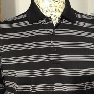NIKE GOLF Shirt Mens Large Tour Performance Polo Black Striped Dri-fit